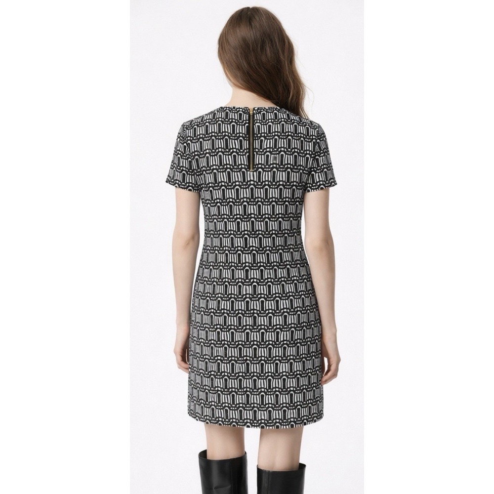 Adrienne‎ Vittadini Elegant Black White Pattern Mini Dress Size 4 Short Sleeves - Picture 2 of 9